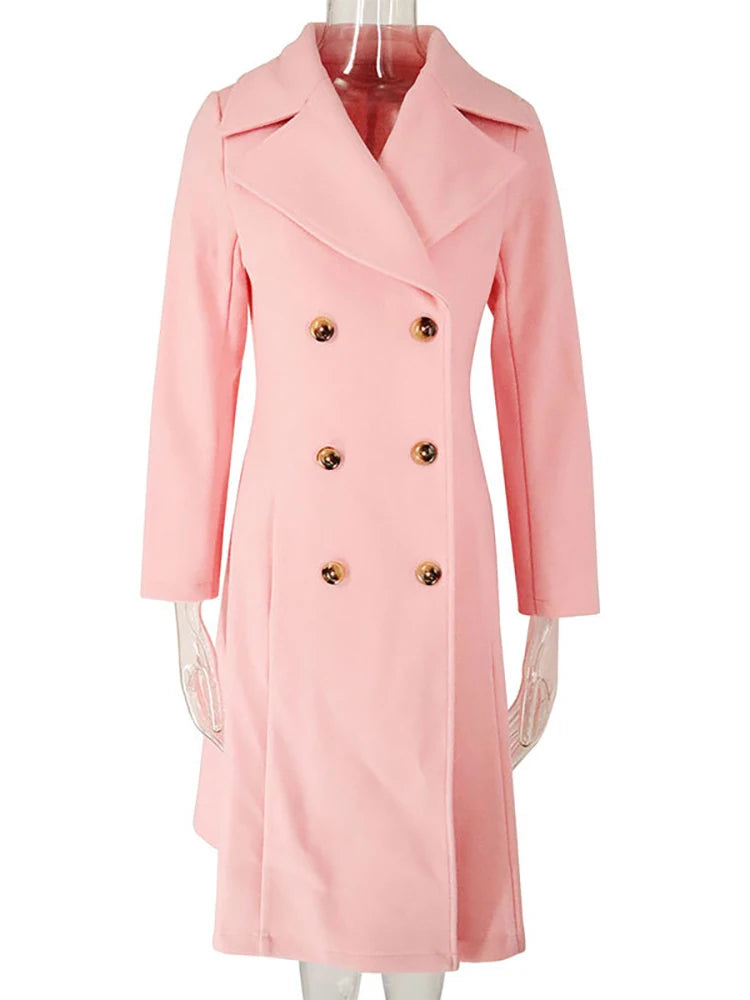 JULISSA MO Turn-down Collar A-line Women Coat Pink Long Sleeve Double Breasted Coat Female Winter Slim Fashion Streetwear 2024