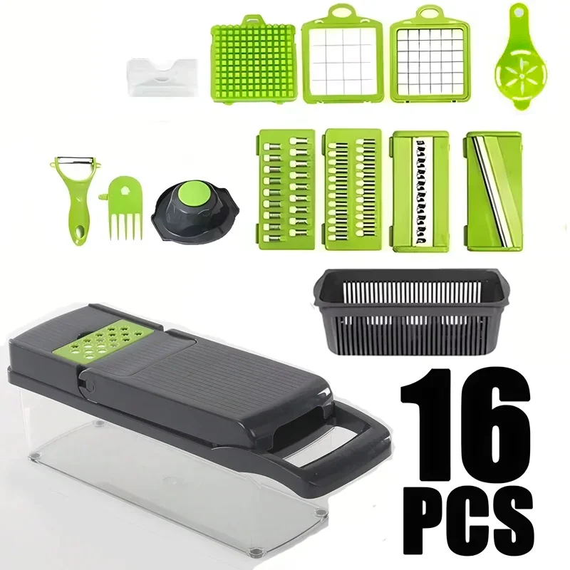 Pro-Series 16-in-1 Vegetable Chopper, Dewpeton Mandoline Slicer, Veggie Chopper, Food Chopper with Container, Vegetable Cutter
