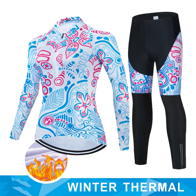Women Winter Thermal Fleece Clothes 2026 Cycling Uniform Cycle Jersey Clothing Jerseys Pants Gel Bib MTB Jacket Suit Bike Outfit