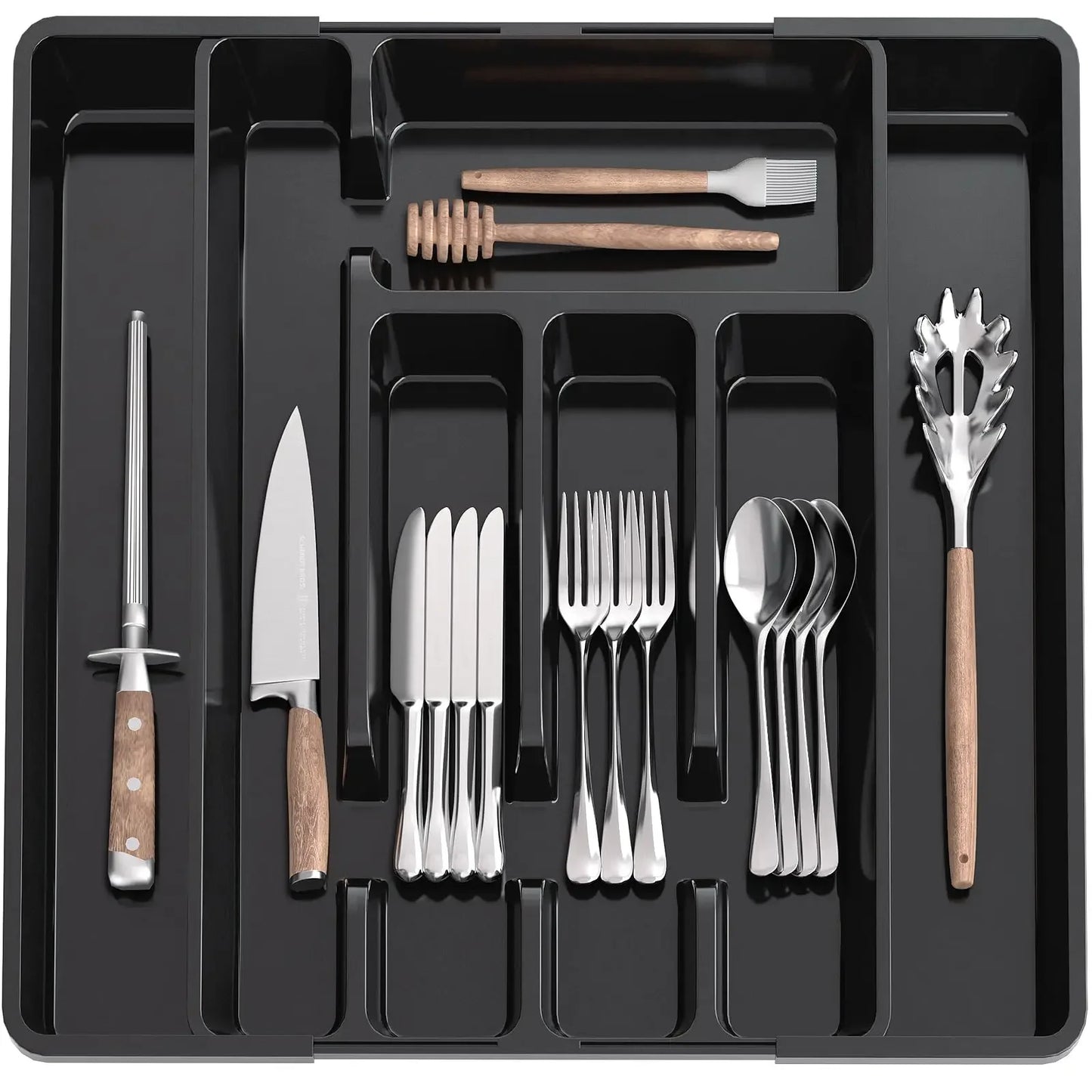 Adjustable Pantry Organizer Utensil Cutlery Drawer for Forks Knives Silverware Expandable Kitchen Drawer Kitchen Organizer Tray