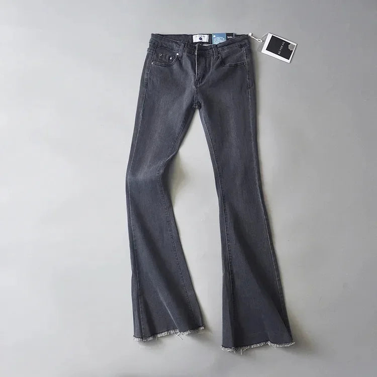 TARUXY Retro Low Waist Blue Jeans For Women 2025 Bodycon Flared Pants Ladies Basic Slim Fit Summer Street Casual Jeans Woman