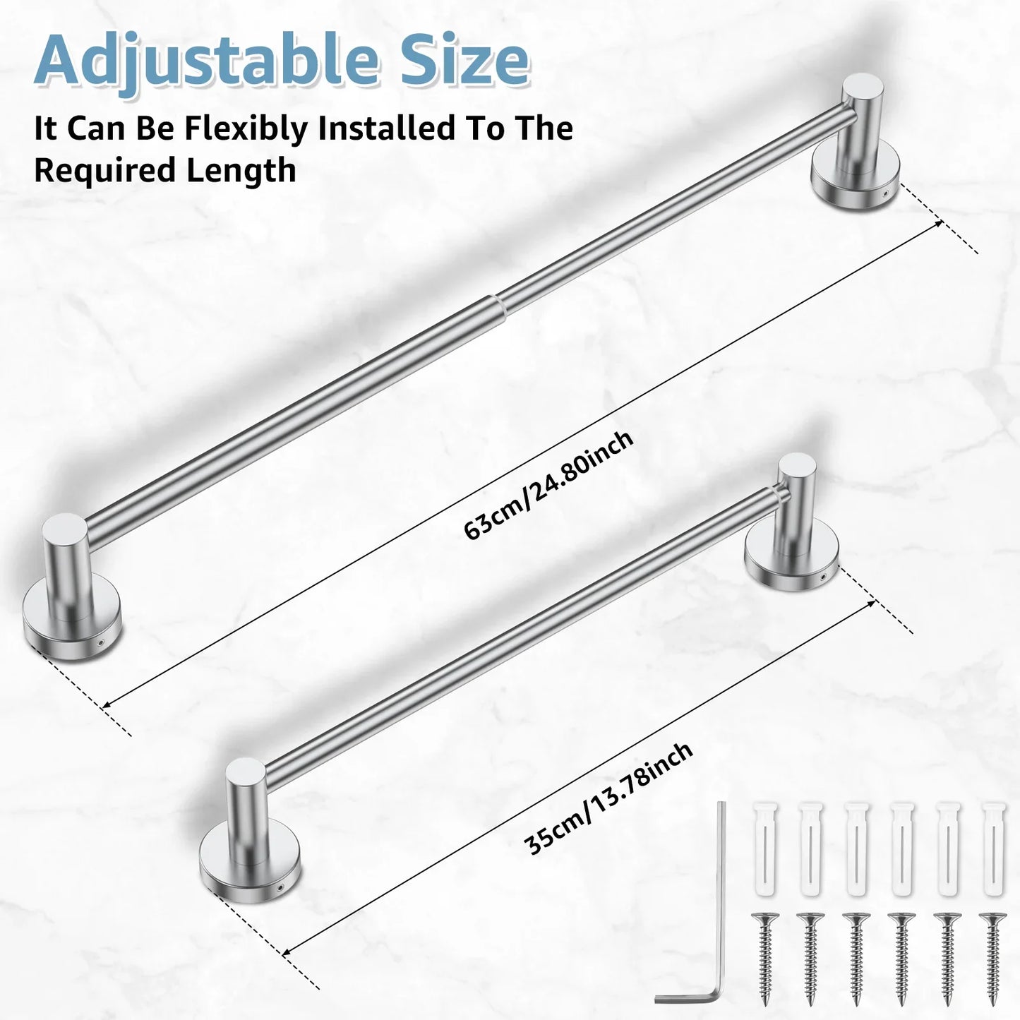 Towel Bar Wall Mounted Towel Holder Adjustable Stainless Steel Hand Towel Rack Retractable Towel Bar Rack Bathroom Space Saving