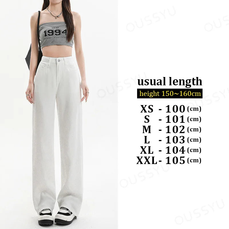 Summer Soft Lyocell Fabric Woman Jeans Loose Wide Leg Straight High Waisted Thin Pant Fashion Comfort White Casual Trousers