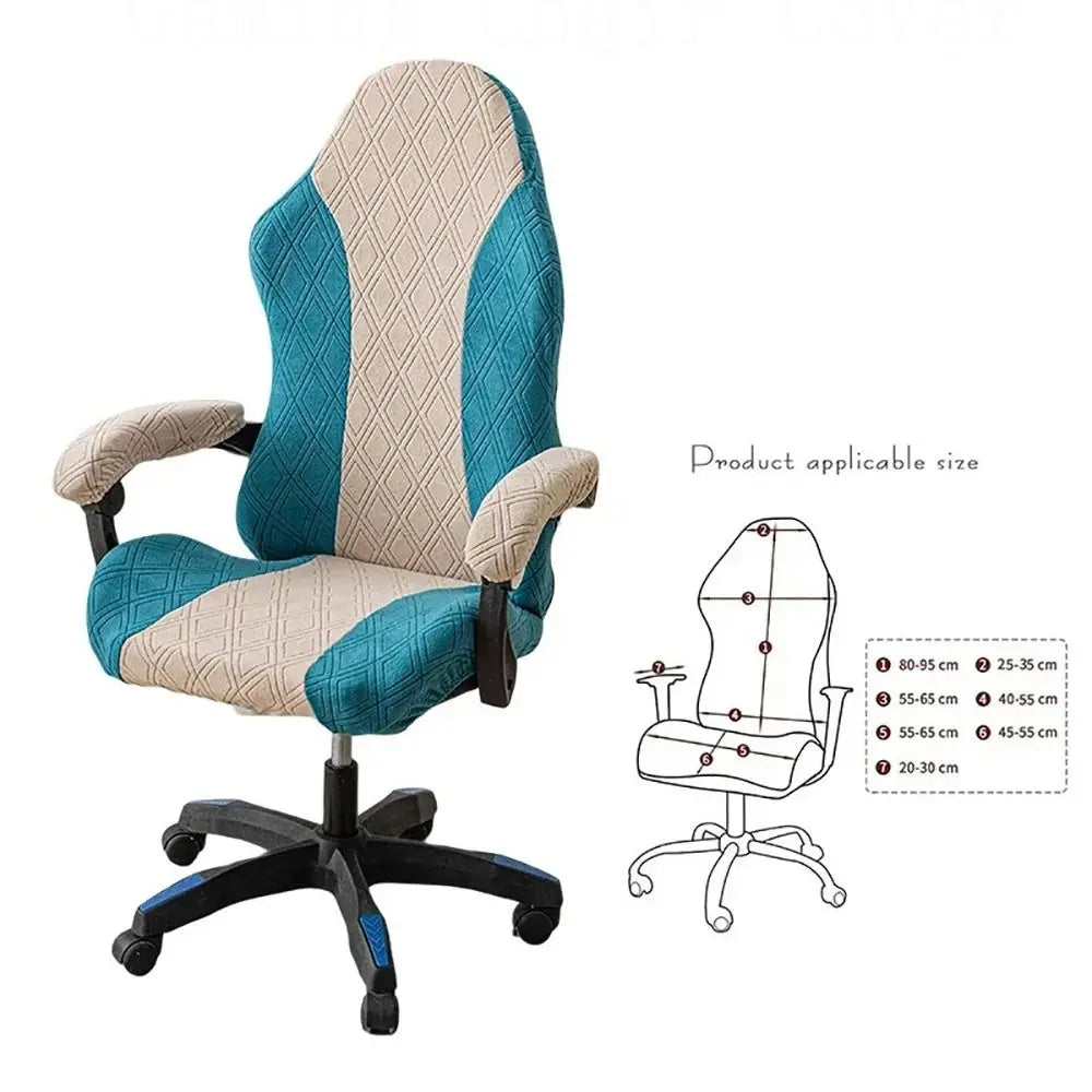 Office Computer Chair Cover Spliced Color Patchwork Elastic Fleece Jacquard Stretch Gaming Chair Cover With Armrest Cover