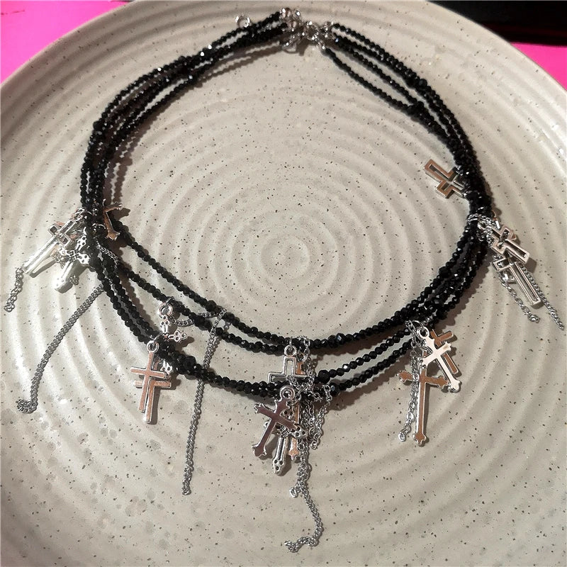 Goth Y2K Angel Wing Feather Star Cross Heart Cat Claw Pendant Bead Chain Choker Necklace For Women Harajuku Jewelry Accessories