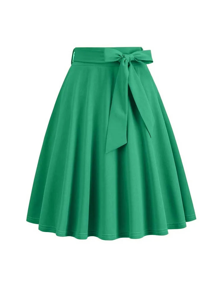 Women Retro Vintage Midi Long Skirt Solid Elegant Faldas High Waist A Line 50s Swing Skirts