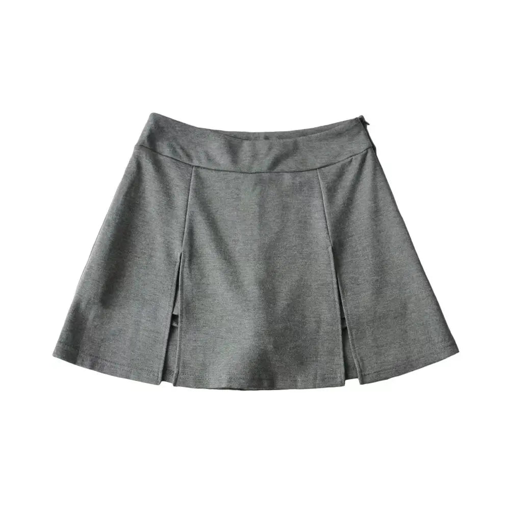 Women High Waist Front Slit Mini Skirt American Vintage All-match Package Hips Pleated Skirts Side Zipper With Shorts Underwear