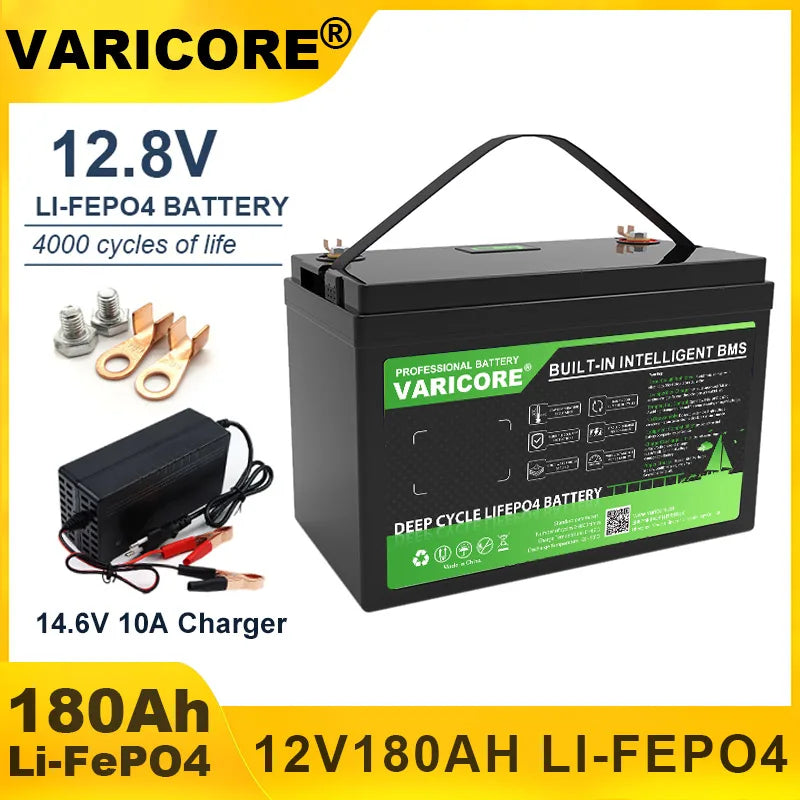12.8V 180AH LiFePO4 Battery 12V 4s LED Display Lithium Power Batteries for Campers, Golf Cart, Off-Road, Solar & Wind Energy Sto