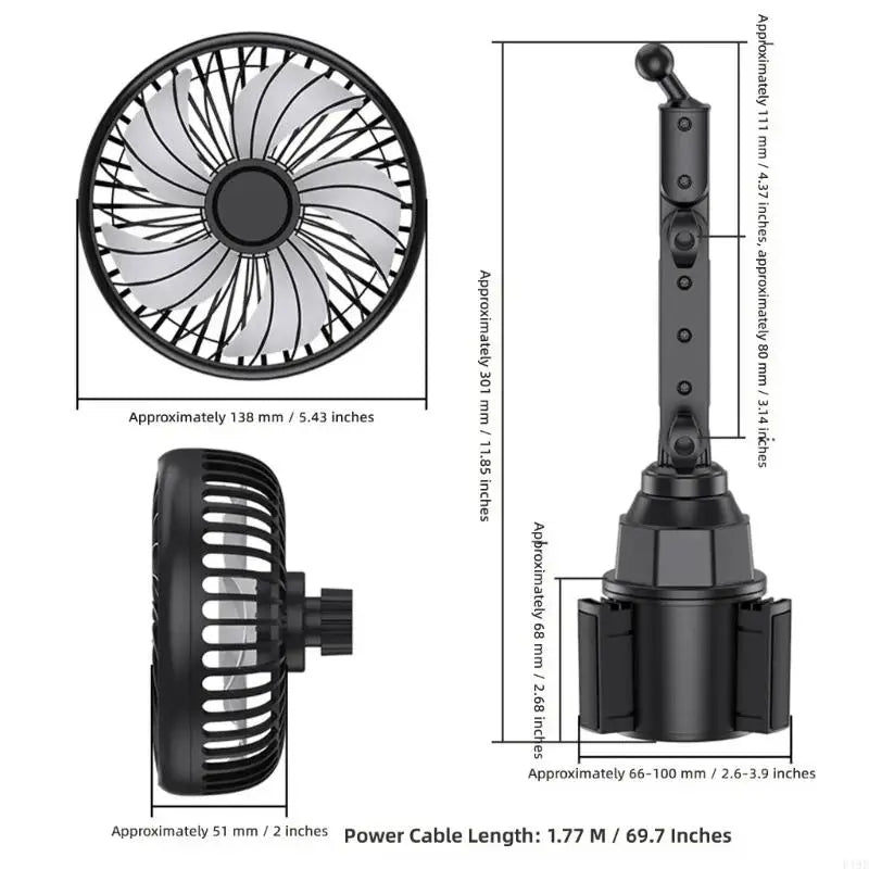 Portable 5V Car USB Powered Fan for Cup Holder Portable 360 Degree Rotation Low Noise 3 Speed Adjustable Cooling Fan F19E