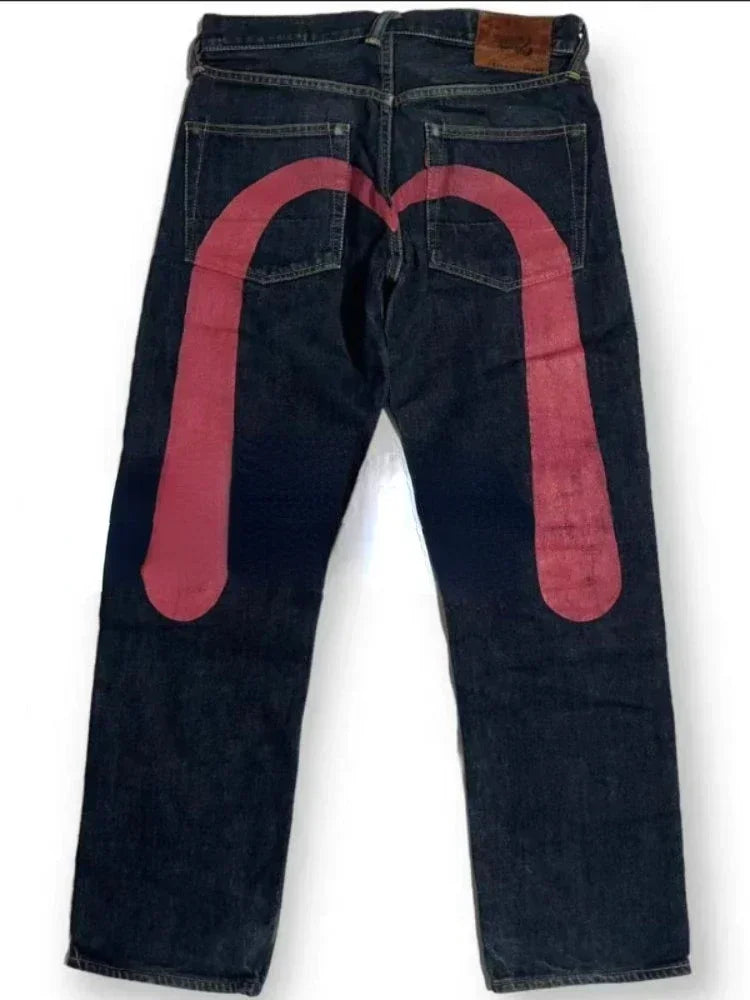 Retro 90s Japanese Style Street Personality Printed Straight DenimTrousers Y2K Rock Gothic Punk Loose Jeans Couple Clothing