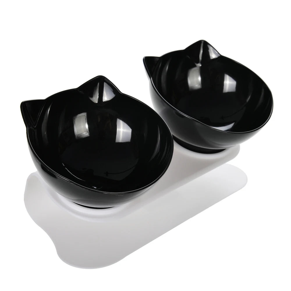Cute Cat Ear Double Bowls for Cats Food and Water Raised Stand Kitten Feeding Bowl Cervical Protection Anti-Slip Pet Supplies