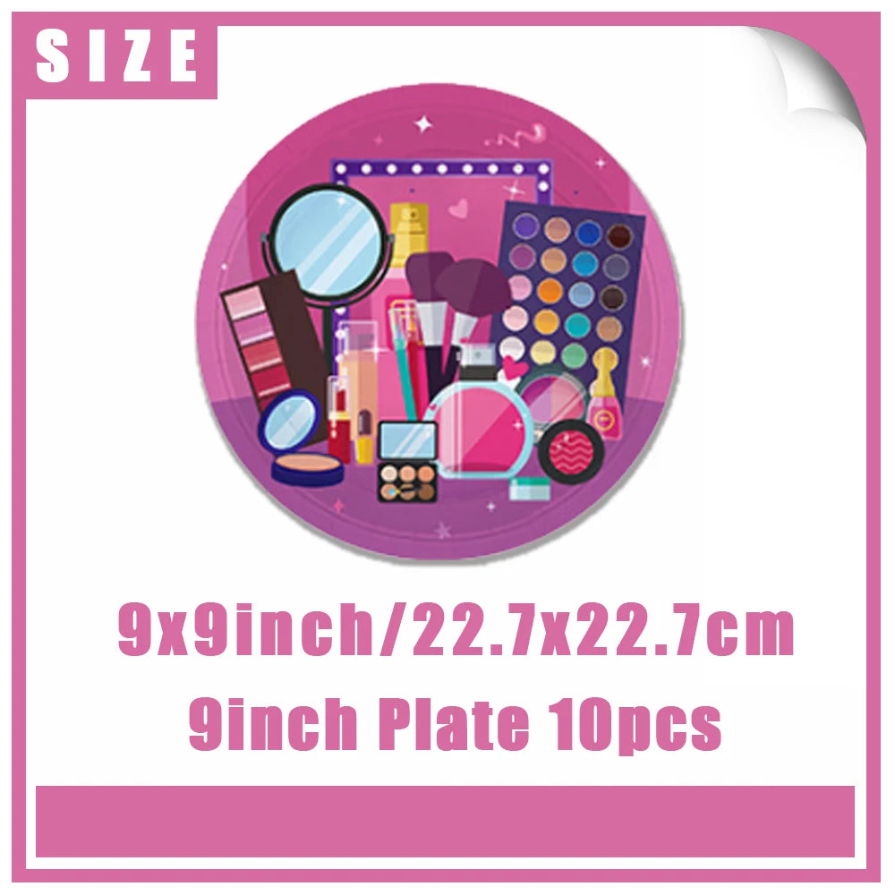 Girl's Birthday Party Supplies Cosmetics Decorations Background Banners Disposable Cups Plates Knives Forks Spoon Gift Backdrop