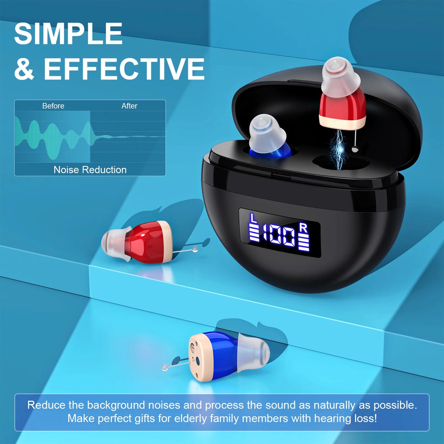 Personal headphones, with sound amplification, complete accessories, small and portable, comfortable for two-ear wearing Earbuds