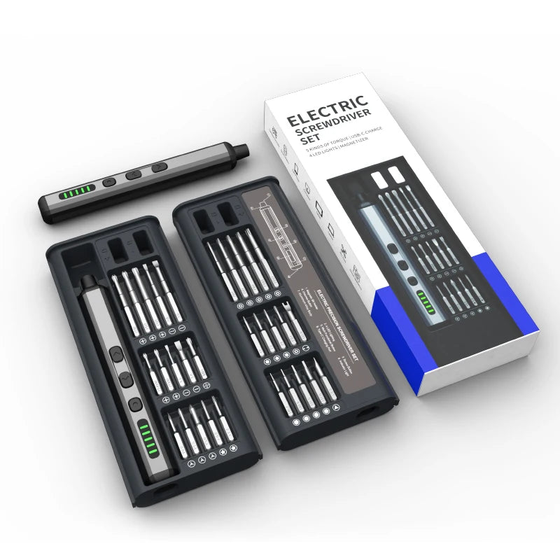 Electric Screwdriver Set Precision Power Tool Kit Rechargeable With LED Light 30 Bits For PC Mobile Phone Repair Tools DIY Hand