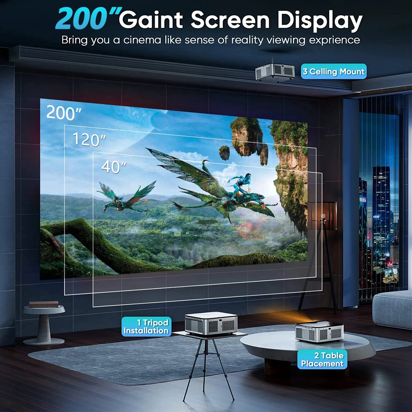 GOOJODOQ Full HD 1080P Projector 4K 8K 700ANSI 15500Lumens Android WiFi LED Video Movie Projector LED Home Theater Cinema Beamer