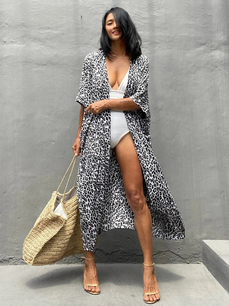 Bikini Cover Ups for Swimwear Women Printed Beach Kimono Self Belted Loose Wrap Beachwear Bathing Suit Dropshipping 22 Colors