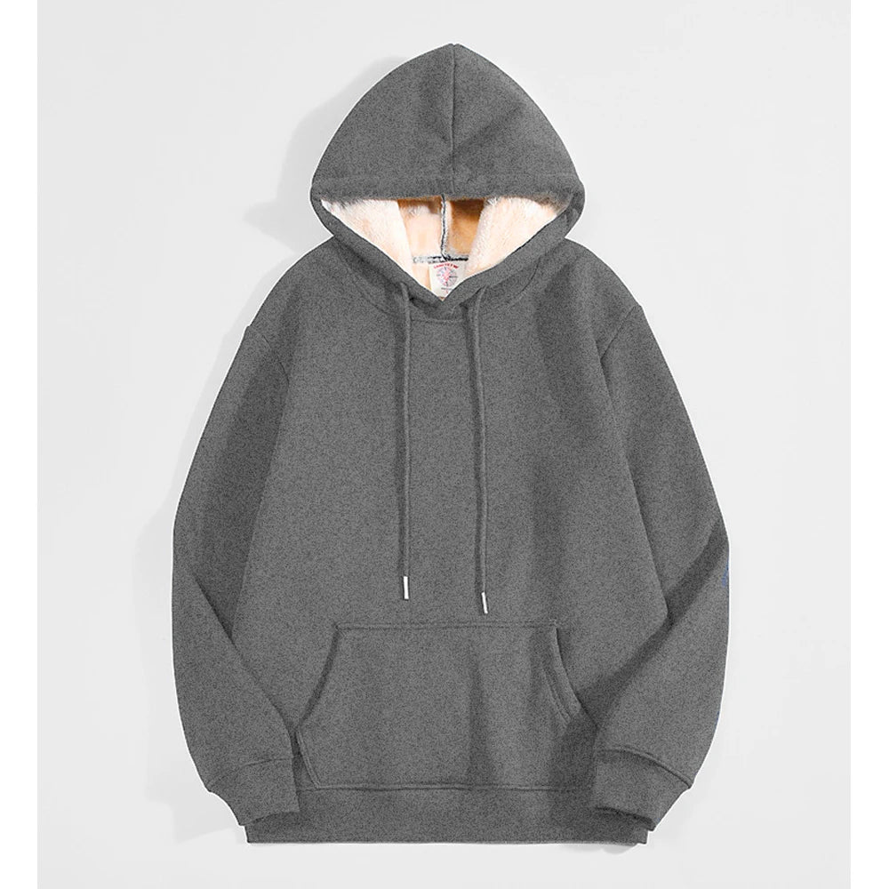 Winter Warm Thicken Hoodies Men Lambswool Sweatshirt Casual Sports Fleece Coat Hooded Black Navy Blue Warm Streetwear