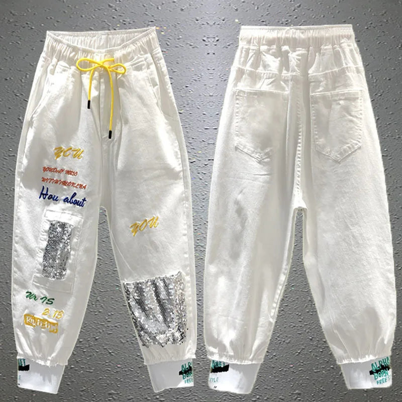 High Street Summer New Women Denim Jeans Ripped Jeans Feminino Rock Letters Print Pants Denim Trousers Capris BF Jeans