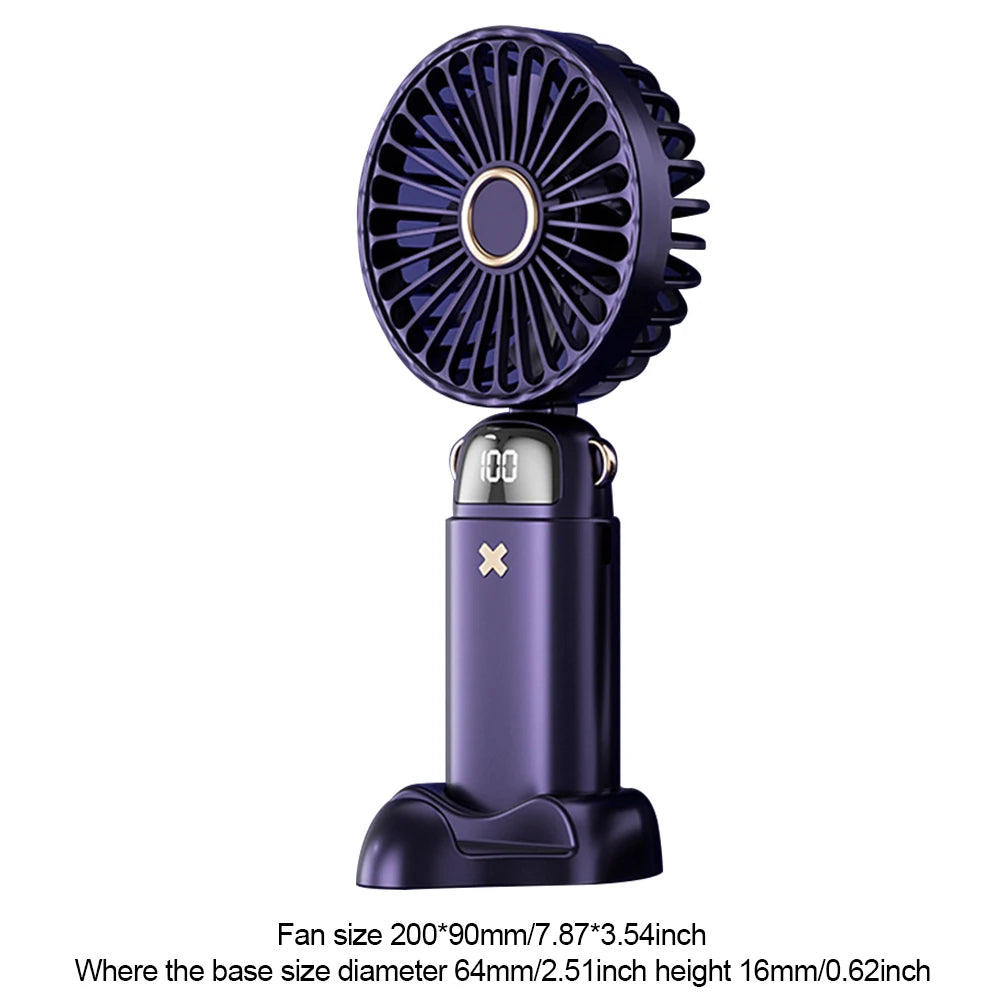 Portable Mini Handheld Fan with Desktop Phone Holder 1800mAh Electric Fan 3-speed USB Charging Outdoor Neck Hanging Cooling Fan