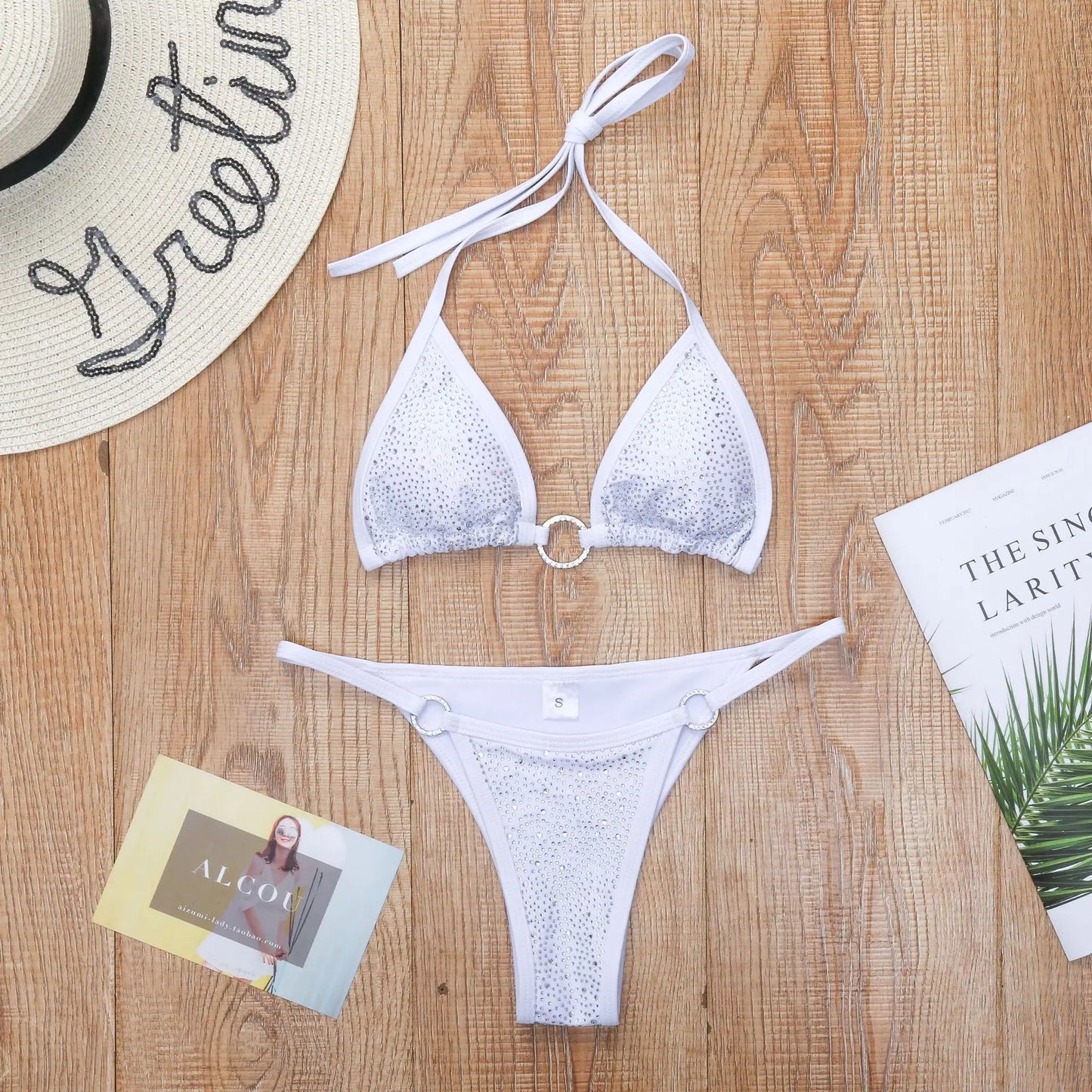 Sexy Halter Shining Rhinestone Bikini Women Swimwear Female Swimsuit Two-pieces Bikini Set Micro Bather Bathing Suit Swim Lady