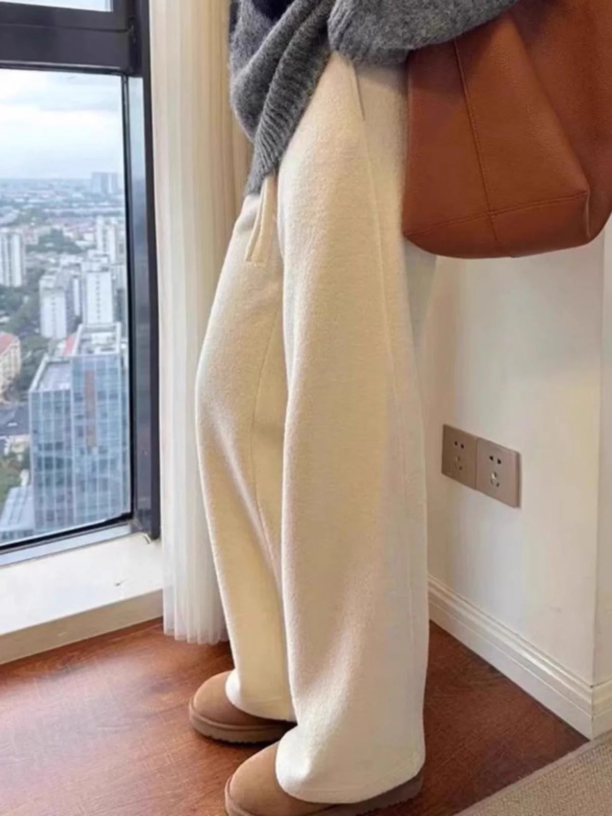 Women's Wide Leg Towel Pants Home Wear Spwear Outerwear Comfortable Lazy Autumn Winter White Casual Walking Trousers