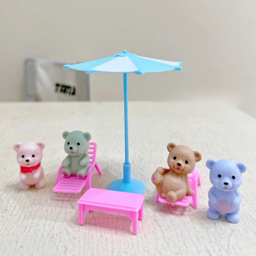 Children's Play House Toys with Teddy Bears Pet Bathrooms Scene Little Girls Family Pet Toys Gift for Kids