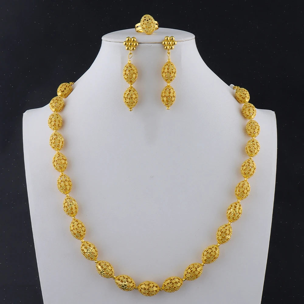 Necklace Earrings Rings Set for Women Luxury Jewelry Nigeria Bridal Wedding Party Jewellery Set Accessories Wholesale