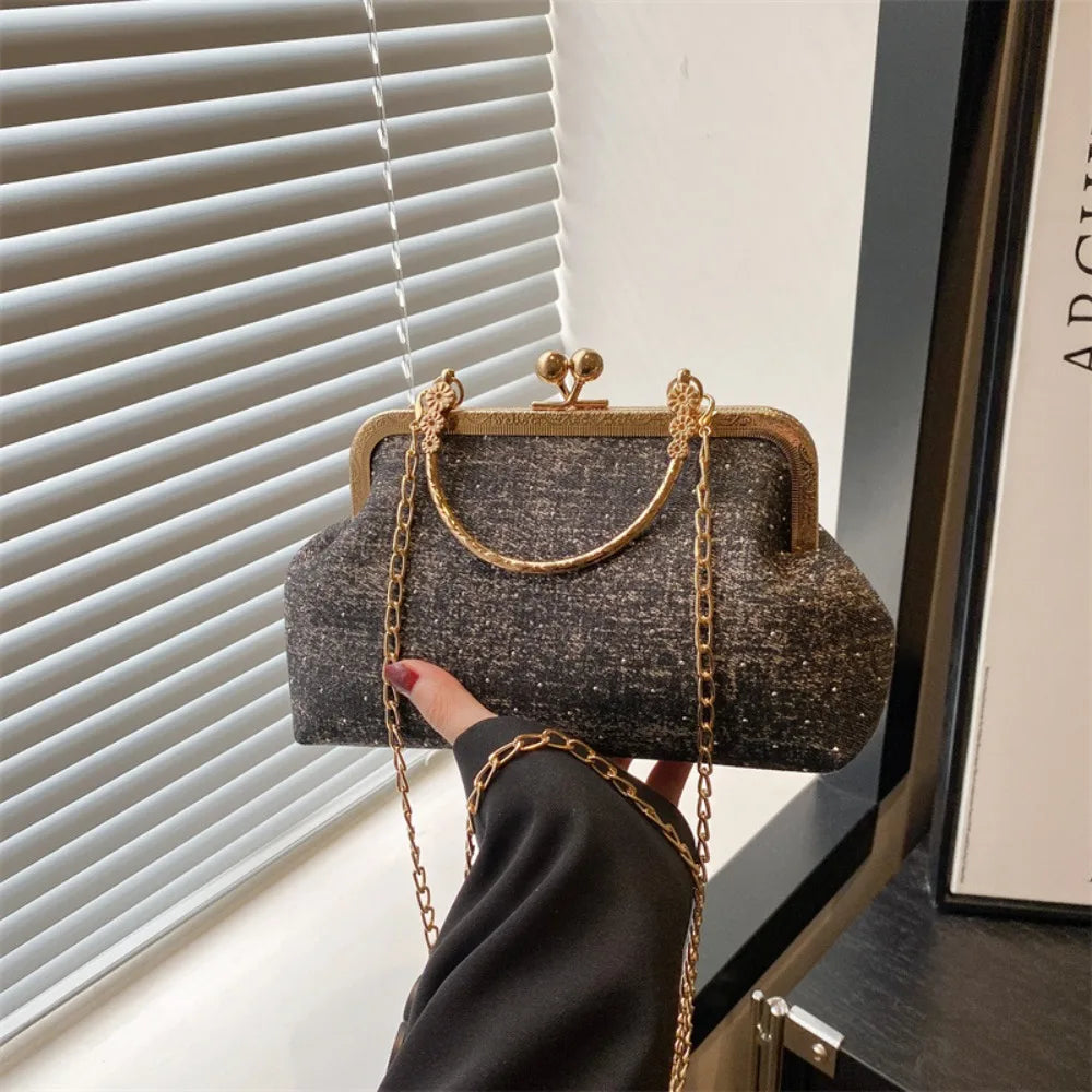 Fashion Polyester Fiber Evening Bags Elegant Chain Shoulder Bag Clutch Handbag Women