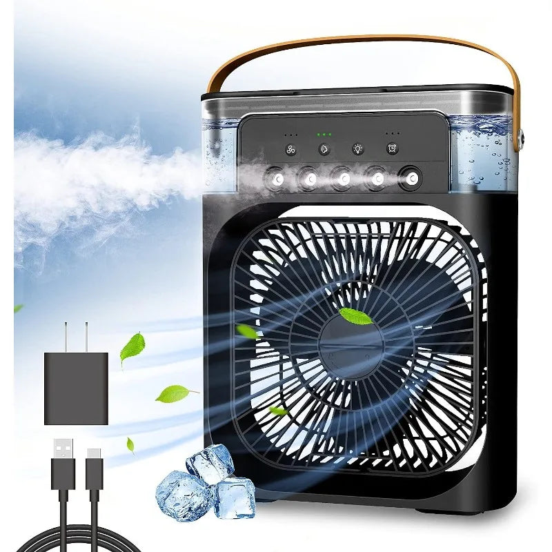 3 Wind Speeds and 3 Spray Modes Office Home Fan Portable Air Conditioner Fan LED Night Light Portable Humidifier