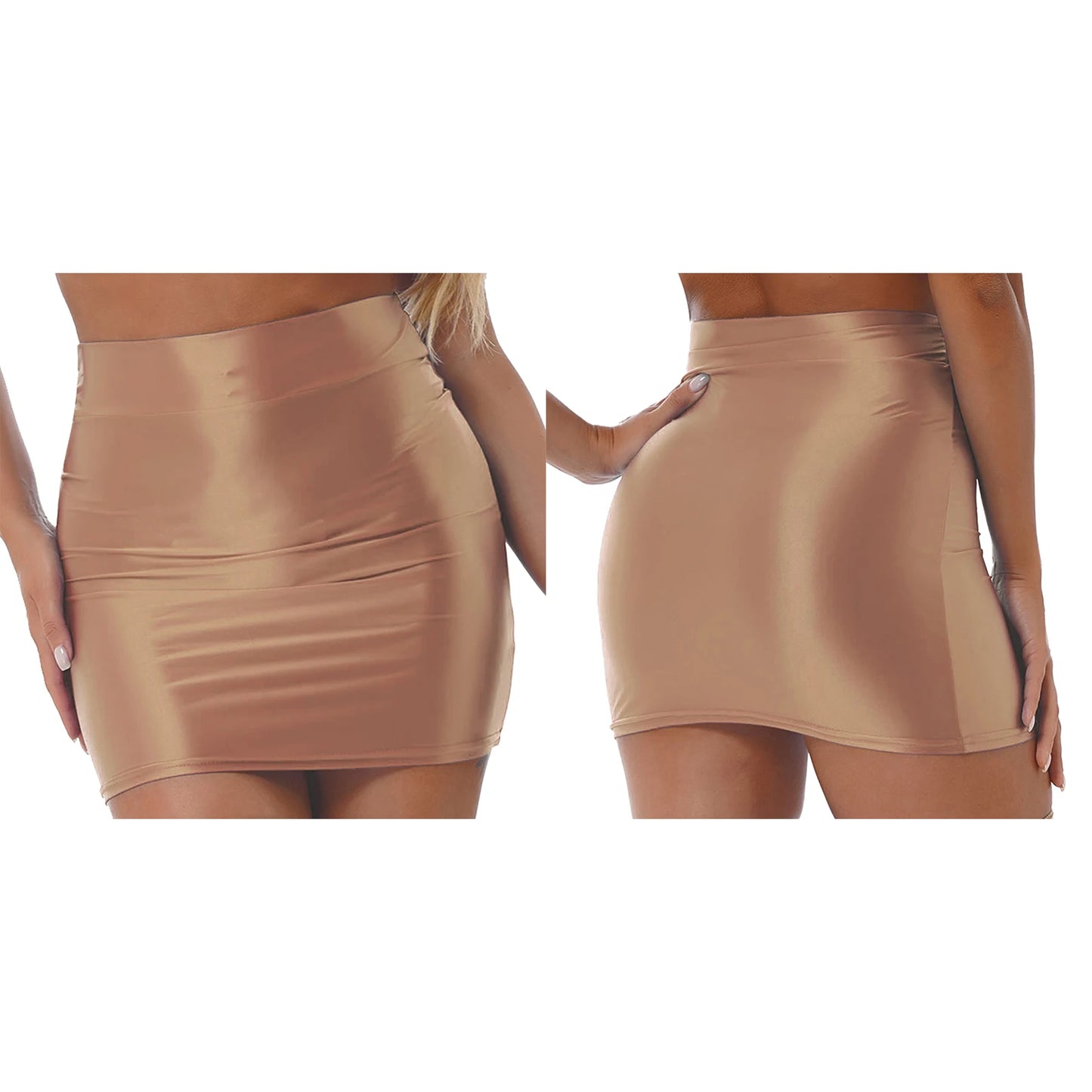 Womens Ladies Pencil Skirt Glossy Rave Party Clubwear Fashion Stretchy Casual Solid Color High Waist Bodycon Mini Skirts