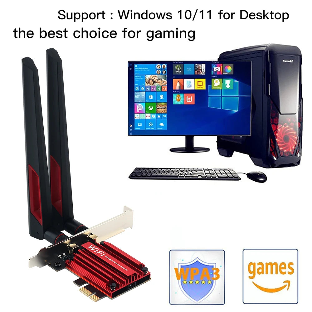 WiFi 6E 5374Mbps AX210 PCIE WIFI Adapter Wireless Bluetooth 5.3 802.11AX Network Card Powerful 10dbi Antenna For Win 10/11