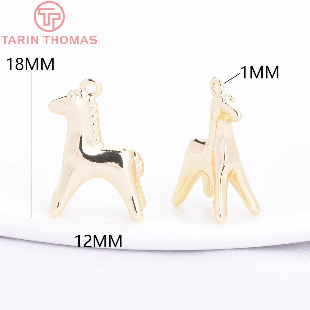 (10486) 6PCS 12x18MM 24K Gold Color Brass Horse Shaped Necklace Pendants Charms High Quality Jewelry Making Accessories