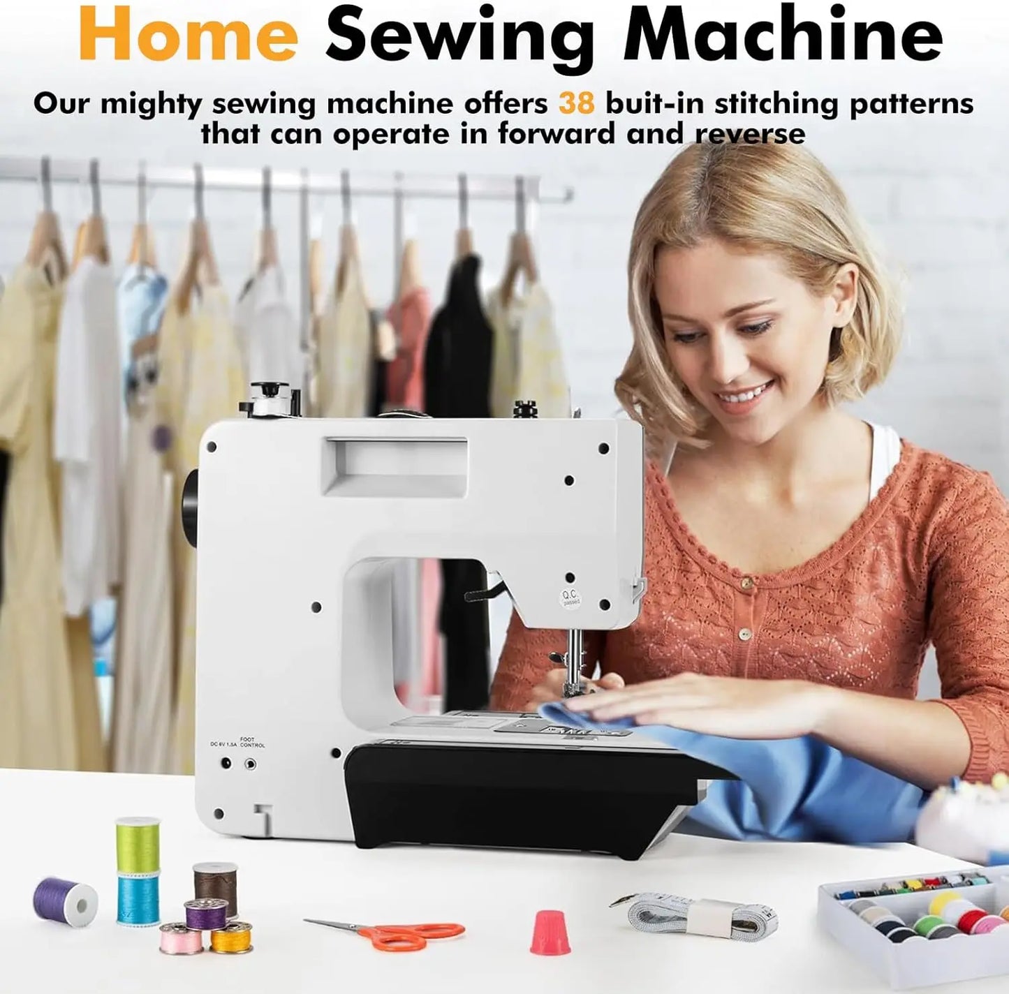 Multi-function Electric Sewing Machine with Extension Table, Foot Pedal, Complete Sewing Supplies Set for Home DIY Projects