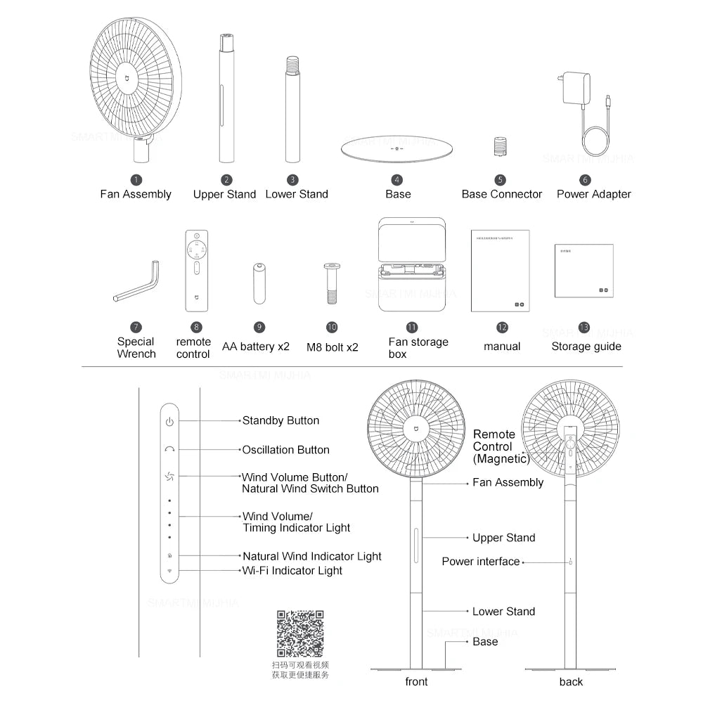 MIJIA DC Inverter Floor Fan Pro,Ultra-Thin Retractable,With Storage Box,Smart Standing Electric Fan,100 Air Flow Settings