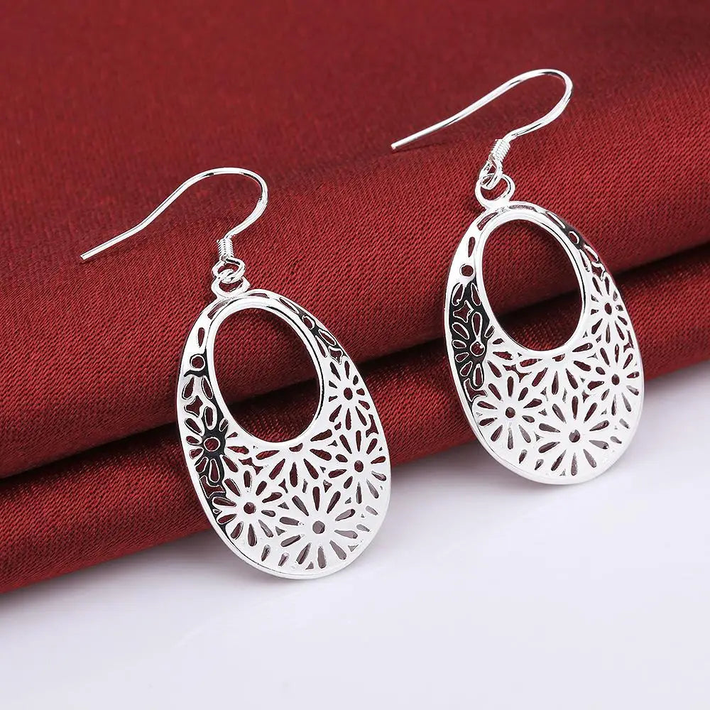 925 Sterling Silver fine Carved oval retro Earrings for Women Luxury Fashion Party Wedding Jewelry Christmas Gifts