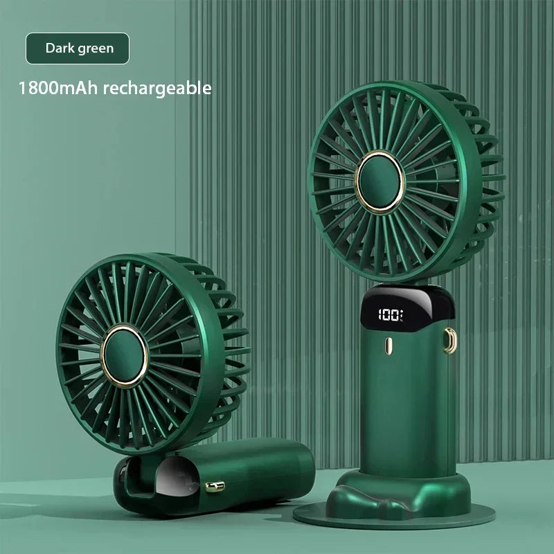 New Portable Handheld Fan with Digital Display, 5-Speed USB Rechargeable Mini Fan, Ultra Quiet Personal Fan with Lanyard & Bas