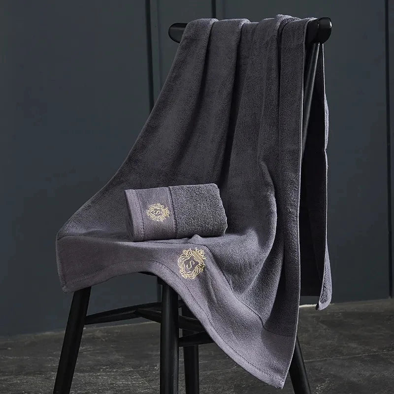 Large 140x70cm Bath Towels Cotton Thick Shower Towel Cover Embroidered Gift Sport Colors - Blue White Brown Black Green Grey