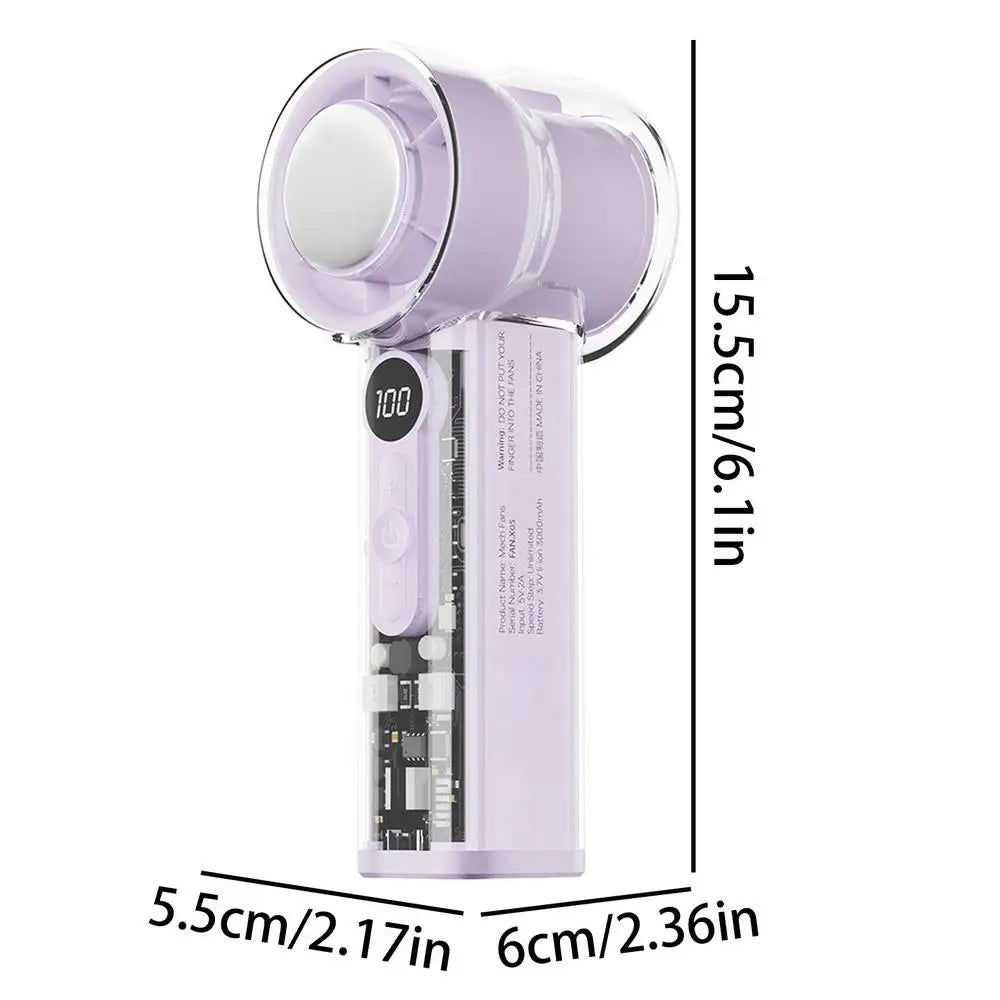 Portable Handheld Fan Transparent 100 Speeds USB Rechargeable 3000mAh Mini Portable Personal Fan for Home Office Travel Picnic