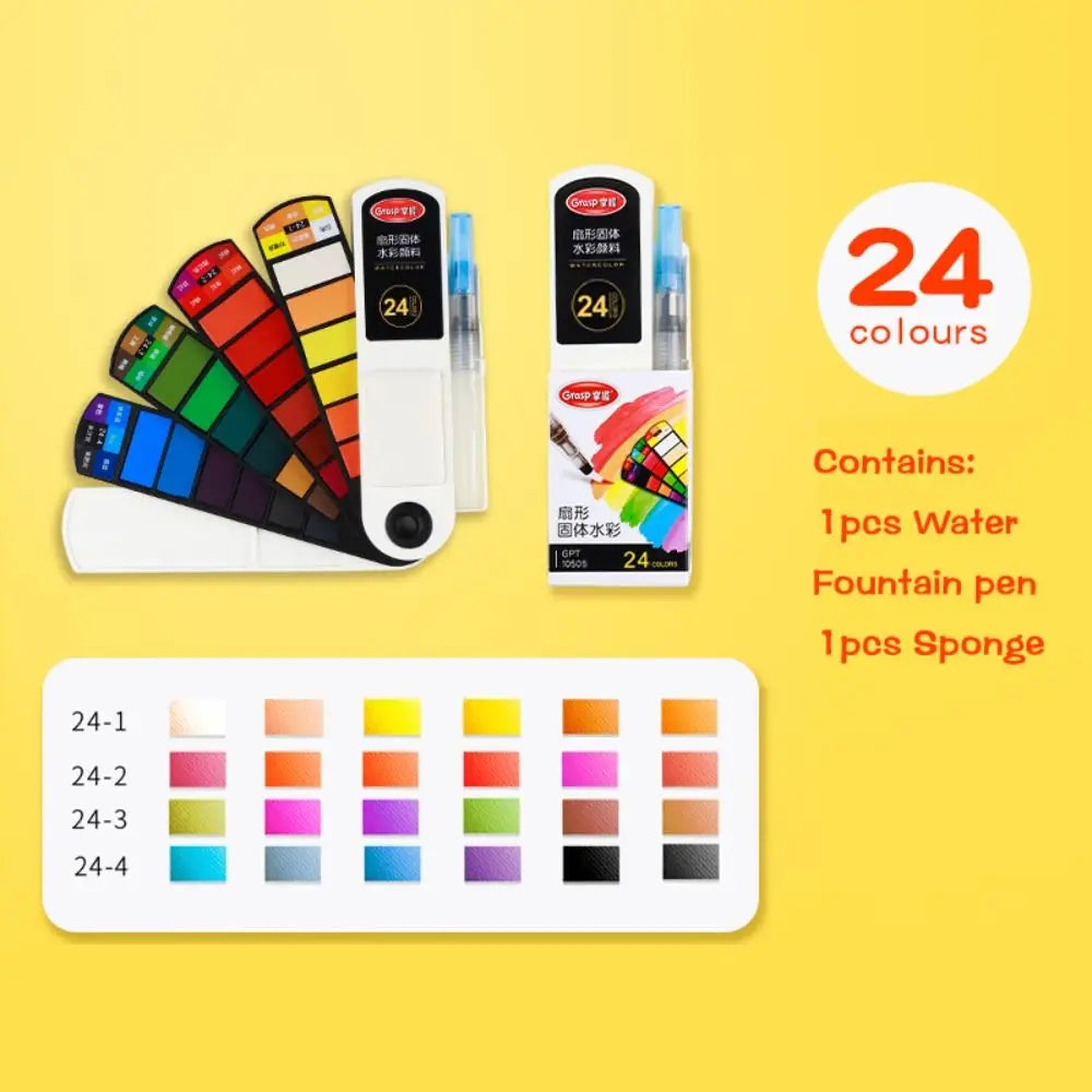 Folding Watercolor Paint Set Solid 18/24/36/42 Colors Painting Pigment Set with Water Brush Pen Watercolor Pigment Students