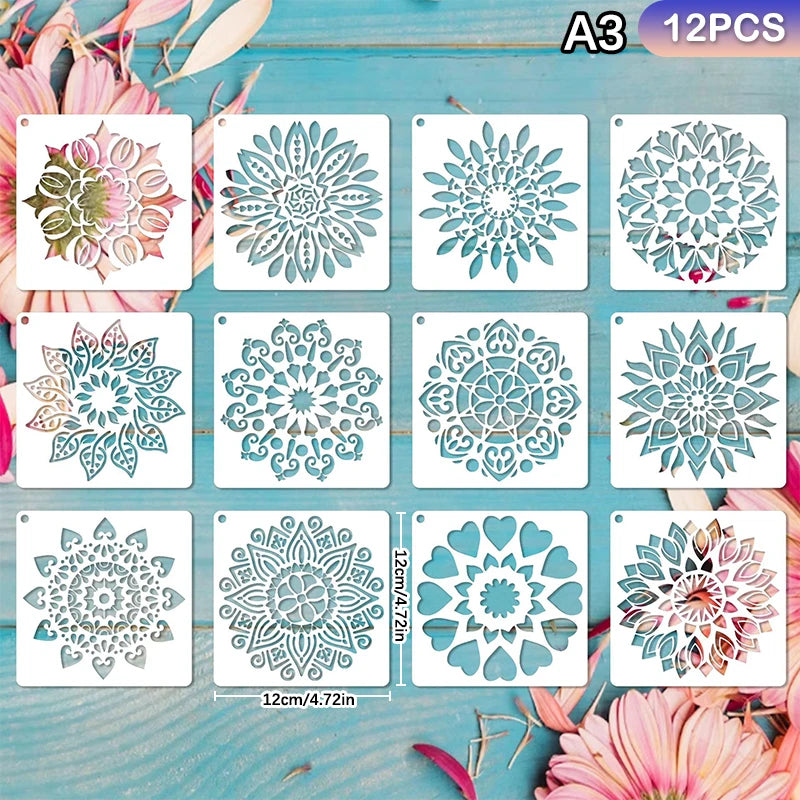 Decorative Mandala Stencils: Reusable PET Templates for Home Painting; Ideal for Wall, Floor, and Fabric Decor