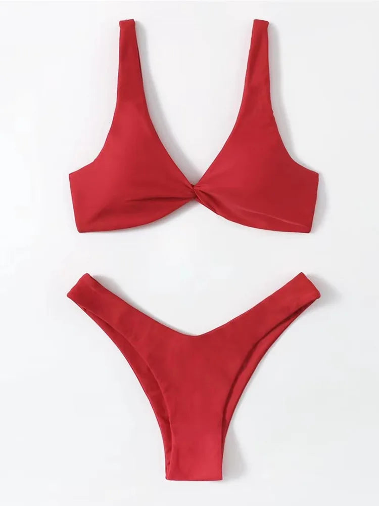 Simple Solid Bathing Suit Women Sexy Triangle Bandage Micro Bikini Swimsuit 2025 New Summer Beach Bathing Suit Two Piece Female