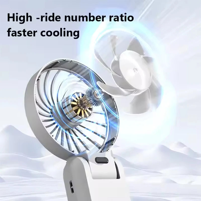 Foldable Handheld Fan with Digital Display, USB Rechargeable, Portable Mini Fan, Strong Airflow for Home and Travel