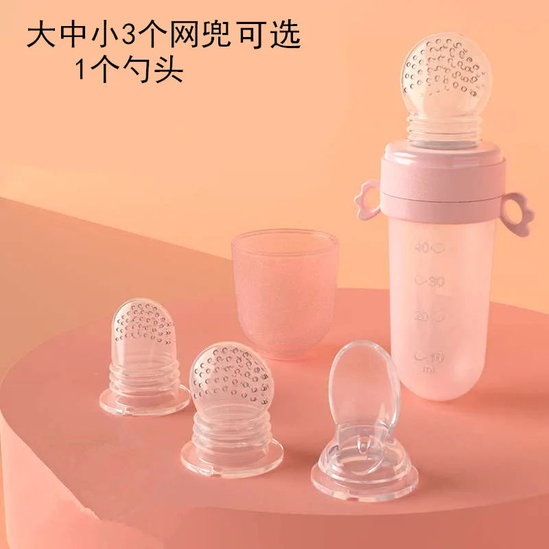 Baby Feeding Bottle Spoon Teether Baby Silicone Rice Paste Cereal Fruits Feeding Squeeze Bottle Spoon Feeder Newborn Baby Bottle