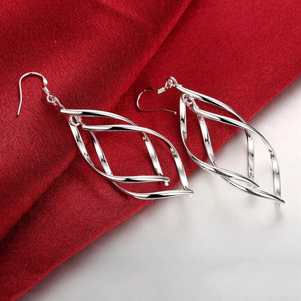 Fine High Quality Silver Color Earrings Fashion Jewelry Elegant Woman Hanging Drop Long Wedding Christmas Gifts