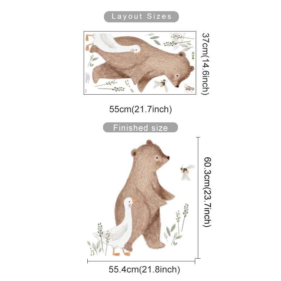 Cartoon Bear Deer Rabbit Bird Bee Plant Wall Sticker Art Decal Room Bedroom Living Room Door Office Corridor Interior Home Decor