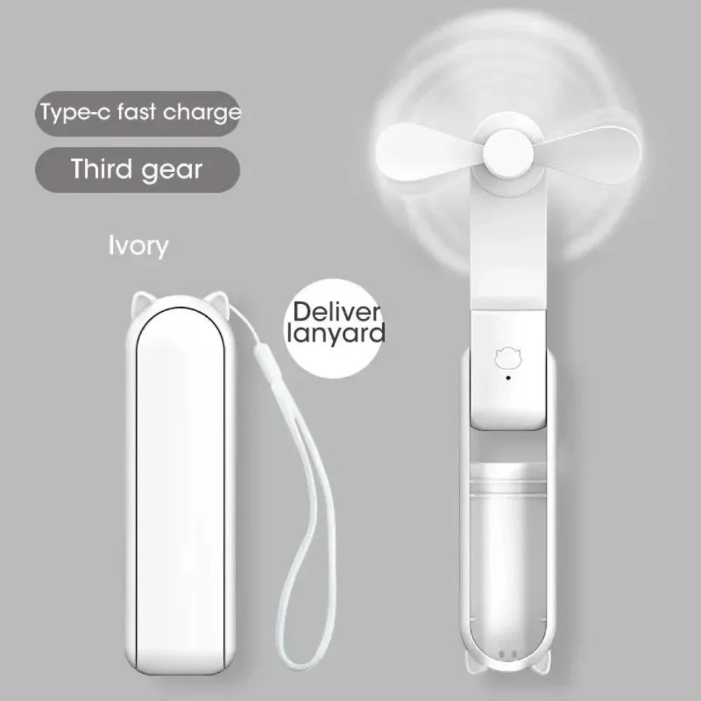 Portable Mini Cute Handheld Fan Foldable 3 Speed Adjustable Fan Office Home Desktop Travel Outdoor Use Type C Charge Pocket Fan
