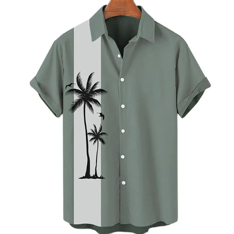 Hawaiian Shirt Men Summer 3d Coconut Tree Printed Holiday Short Sleeve Tops Tee Oversized Blouse Casual Dress