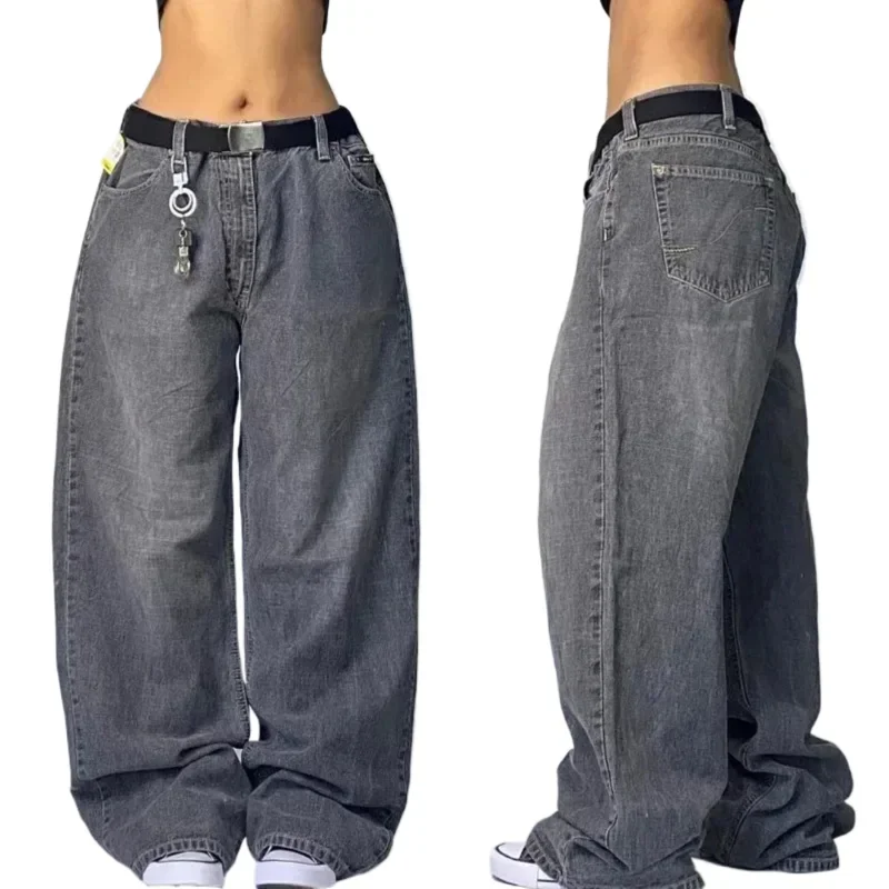 Y2K Gothic Retro Miss Me Boot Cut Jeans Women's Blue Denim Embroidery Cross Pocket Hip Hop Harajuku Wide Pants Street Wear