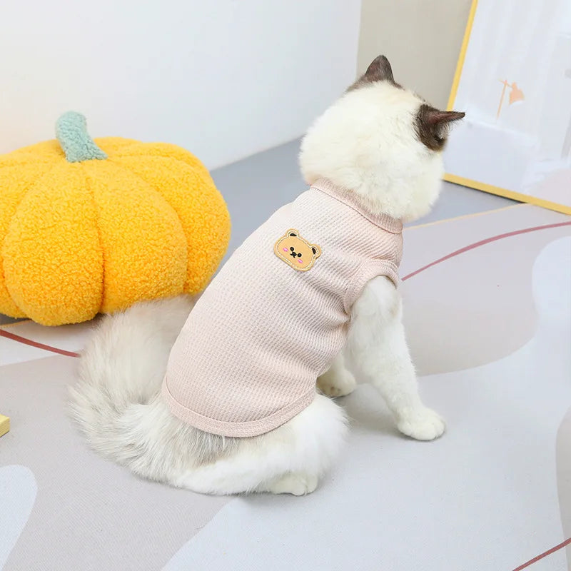 Pet Cat Clothes Bear Print Vest Puppy Kitten Crew Neck Sleeveless T-shirt Spring Summer Casual Clothing for Small Medium Dogs
