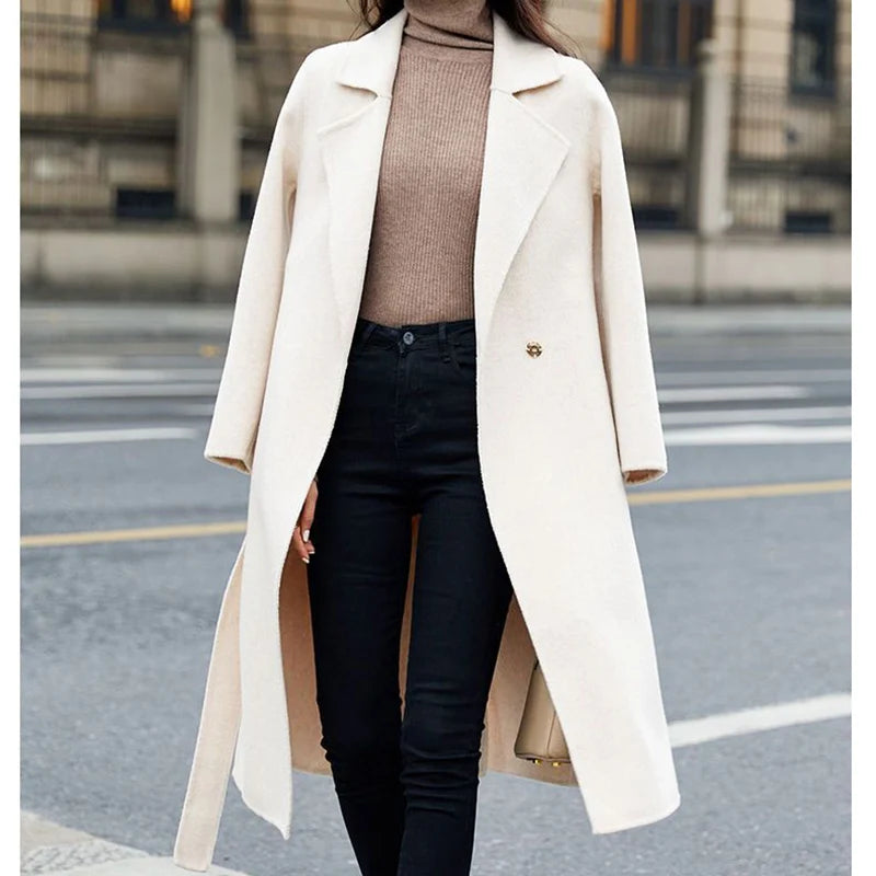 Autumn Winter Women Casual Jacket Woolen Blends Coats Female Korean Mid-Long Coat Girls Fashion Slim Baggy Clothes